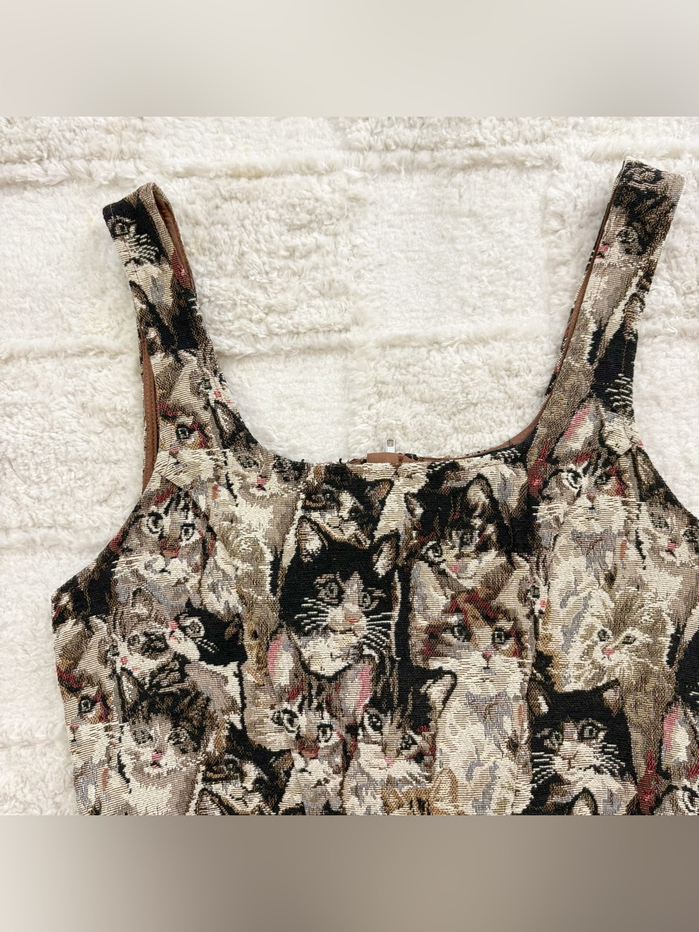 Cider Jacquard Cat Pattern Corset Cami Crop Top Medium - Picture 3 of 11